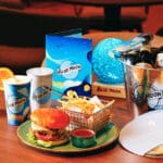 Blue Moon Beer with Beef Burger